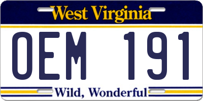 WV license plate OEM191