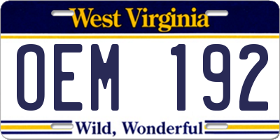 WV license plate OEM192