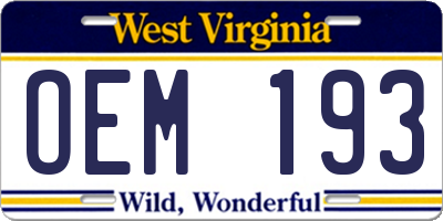 WV license plate OEM193