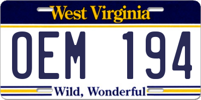 WV license plate OEM194