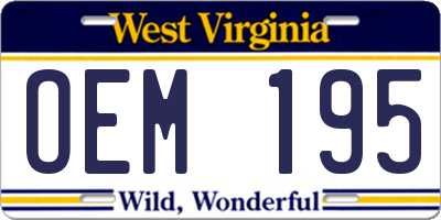 WV license plate OEM195