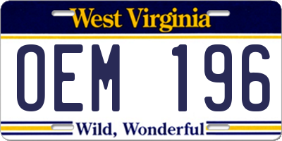 WV license plate OEM196