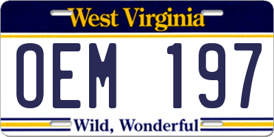 WV license plate OEM197