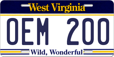 WV license plate OEM200