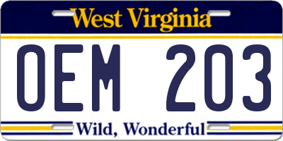 WV license plate OEM203