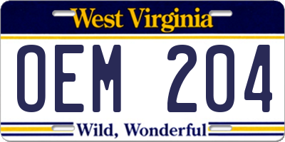 WV license plate OEM204