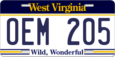 WV license plate OEM205
