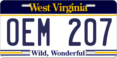 WV license plate OEM207