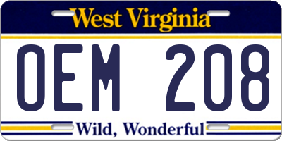 WV license plate OEM208