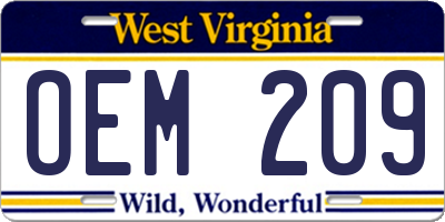 WV license plate OEM209