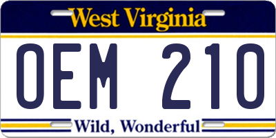 WV license plate OEM210