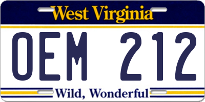 WV license plate OEM212