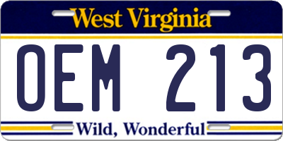 WV license plate OEM213