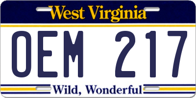 WV license plate OEM217
