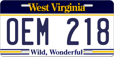 WV license plate OEM218