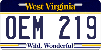 WV license plate OEM219
