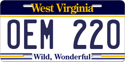 WV license plate OEM220