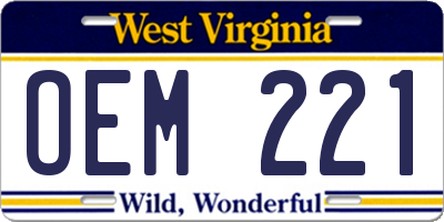 WV license plate OEM221