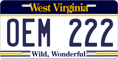 WV license plate OEM222