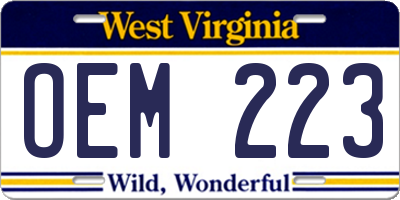 WV license plate OEM223