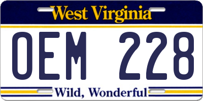 WV license plate OEM228