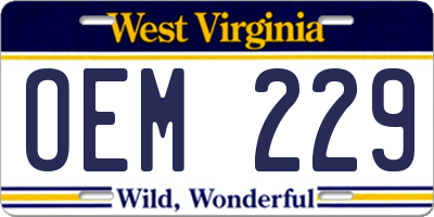 WV license plate OEM229