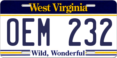WV license plate OEM232