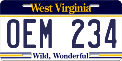 WV license plate OEM234