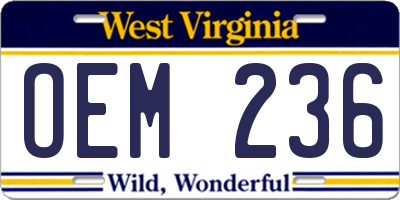 WV license plate OEM236