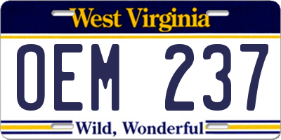WV license plate OEM237
