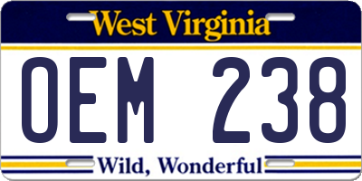 WV license plate OEM238