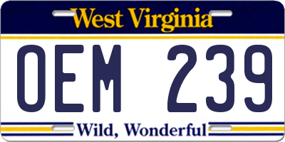 WV license plate OEM239