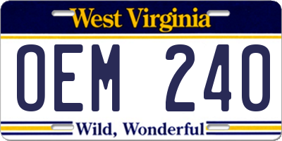 WV license plate OEM240