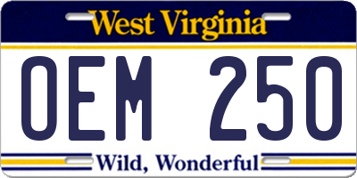 WV license plate OEM250