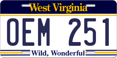 WV license plate OEM251