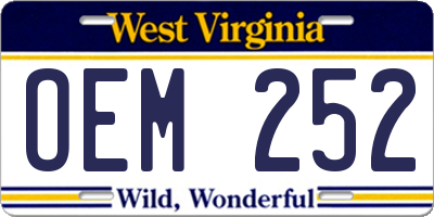 WV license plate OEM252