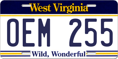 WV license plate OEM255