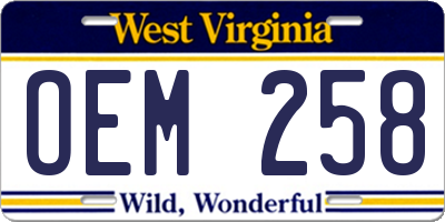 WV license plate OEM258
