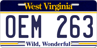 WV license plate OEM263