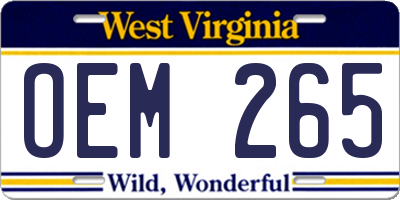 WV license plate OEM265
