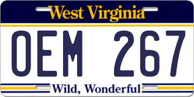 WV license plate OEM267