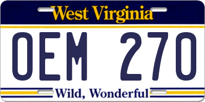 WV license plate OEM270