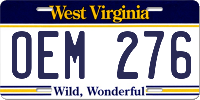 WV license plate OEM276