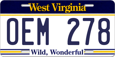 WV license plate OEM278