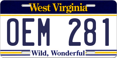 WV license plate OEM281