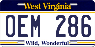 WV license plate OEM286