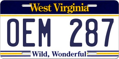WV license plate OEM287