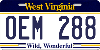 WV license plate OEM288