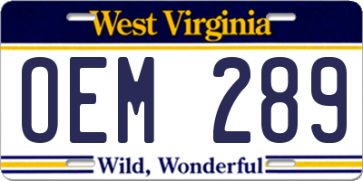 WV license plate OEM289
