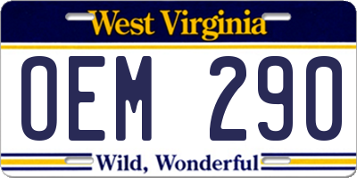 WV license plate OEM290